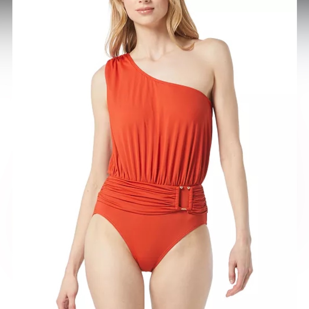 MICHAEL Michael Kors One-Shoulder Reddish One-Piece Swimsuit